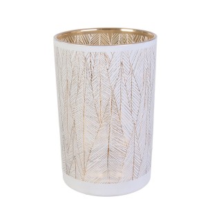Vase Art Déco en verre Tauri - H. 20 cm - Blanc et or