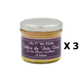 Lot 3x Délice de foie gras au vin blanc moelleux - France - Mes P'tites Recettes - pot 100g