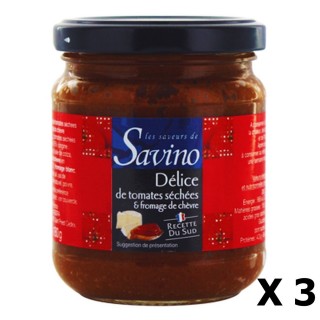 Lot 3x Délice de tomates séchées et fromage de chèvre - Recette du Sud - Les Saveurs de Savino - pot 180g