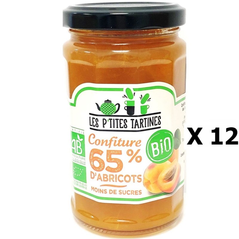 Lot 12x Confiture abricot  65% Bio - Les P'tites Tartines - pot 255g