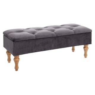 Banc en velours avec coffre Hiver - L. 102 x H. 41 cm - Gris