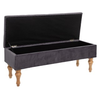 Banc en velours avec coffre Hiver - L. 102 x H. 41 cm - Gris