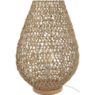 Lampe à poser tressée en bois Eté Indien - H. 55 cm - Beige