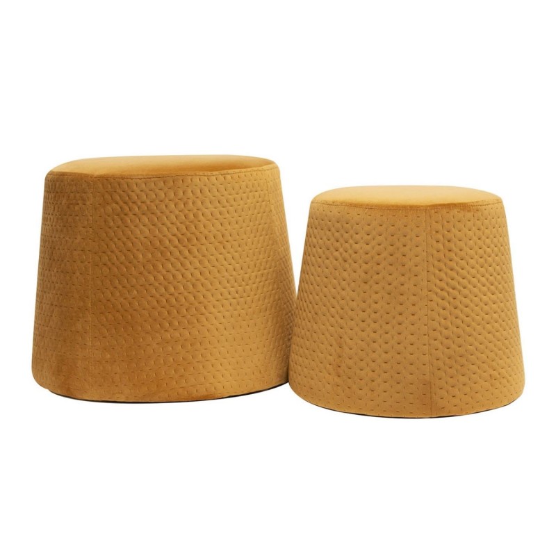 2 Poufs empilables en velours vintage Edouard - Jaune moutarde