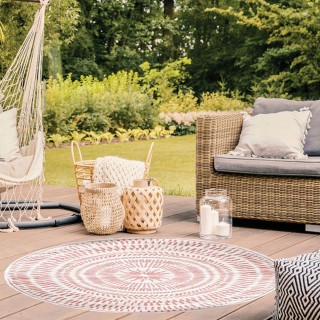 Tapis de déco extérieur ethnique Laura - Diam. 150 cm - Marron terracotta