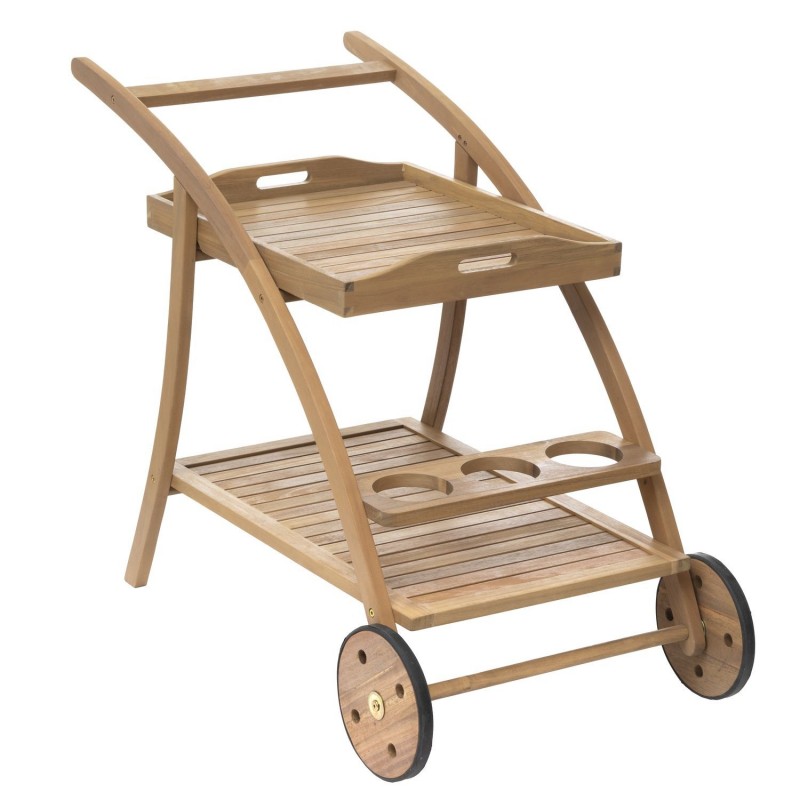 Desserte de jardin en bois à roulettes Tiwi - L. 105 x H. 78 cm - Beige