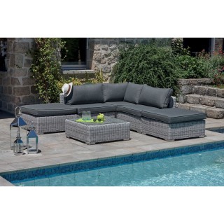 Salon de jardin d'angle en résine tressée Eularia - 5 Personnes - Gris cendré