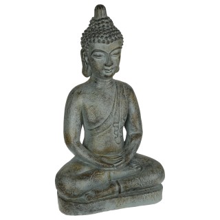 Statue de Bouddha assis effet pierre - H. 65 cm - Gris