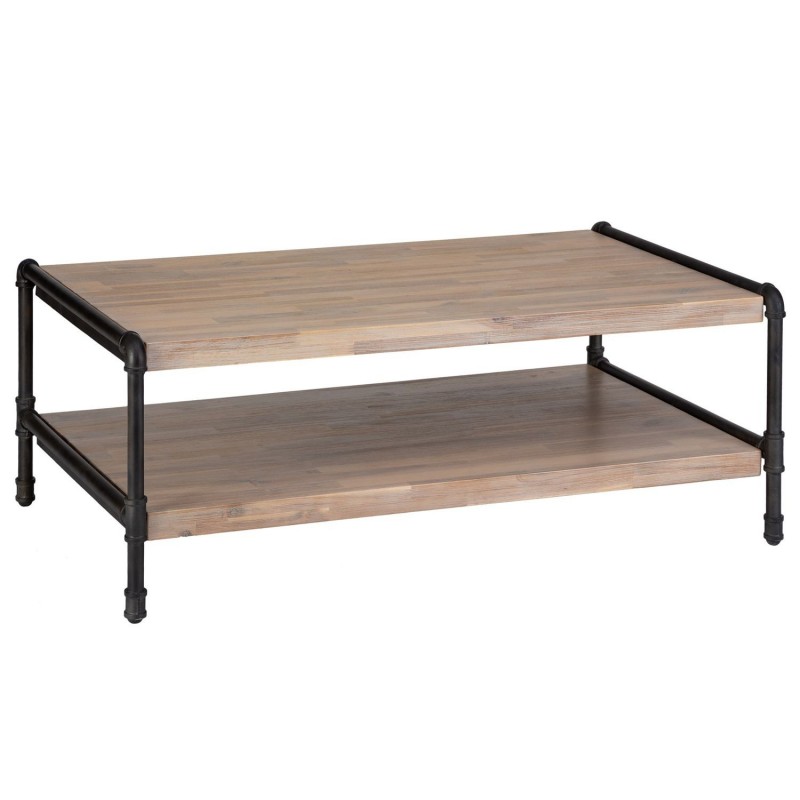 Table basse design bois et métal industriel Siam - L. 120 x H. 40 cm - Noir