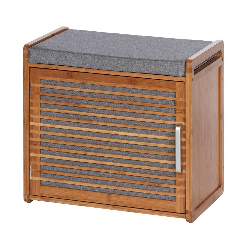 Banc armoire de salle de bain en bambou Bahari - L. 50 x H. 45 cm - Gris