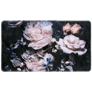 Tapis de baignoire antidérapant fleurs Peony - L. 70 x l. 40 cm - Noir