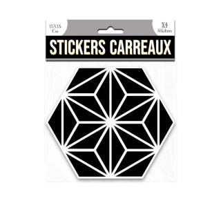 4 Stickers hexagonal  - 15 x 13 cm - noir et blanc