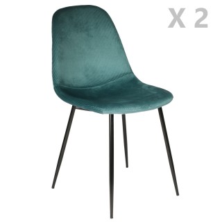 2 Chaises design velours Giulia - Bleu canard