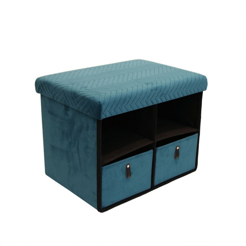 Banc de rangement pliable design velours Meli - L. 50 x H. 38 cm - Bleu