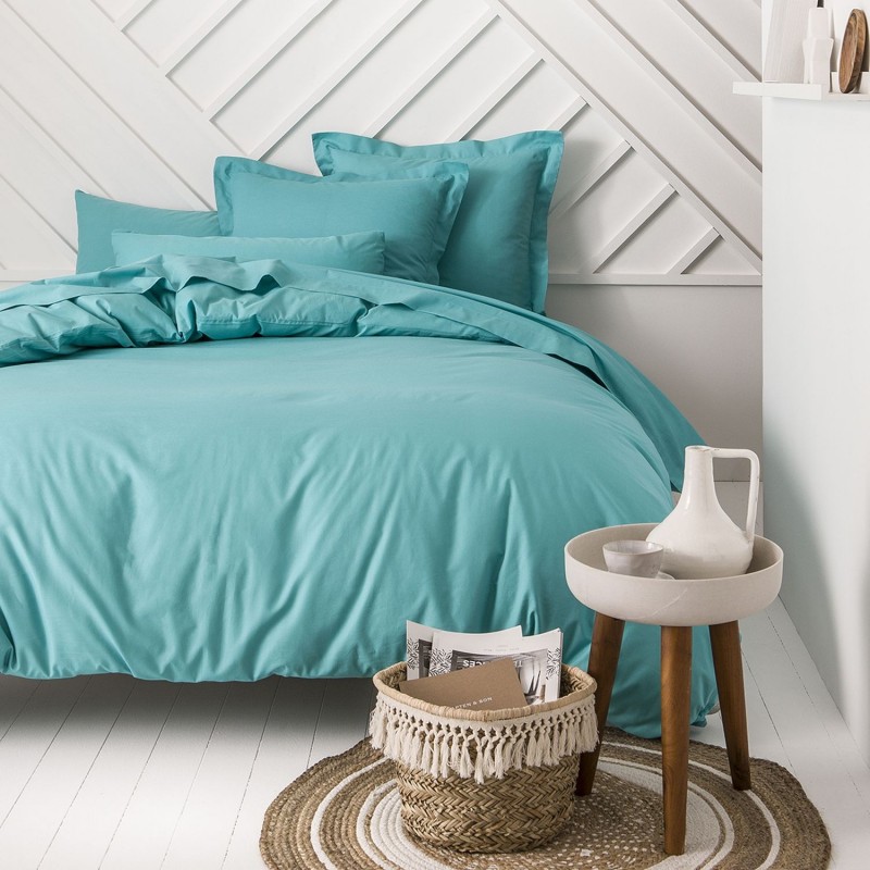 2 Taies d'oreiller Diabolo Menthe - 100% coton 57 fils - 75 x 75 cm - Bleu turquoise