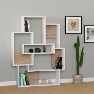 Etagère bibliothèque design bois Barce - L. 101 x H. 132 cm - Blanc