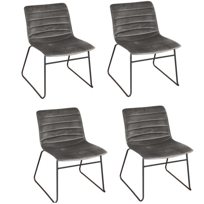 Lot de 4 Chaises de table design velours Brooklyn - Gris