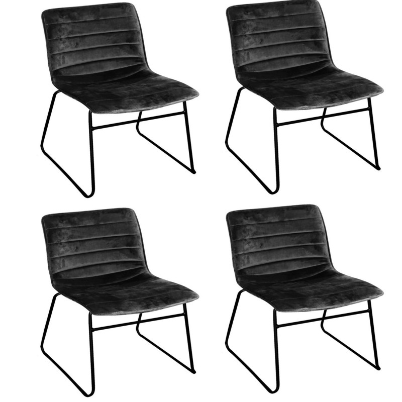 Lot de 4 Chaises de table design velours Brooklyn - Noir