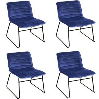 Lot de 4 Chaises de table design velours Brooklyn - Bleu