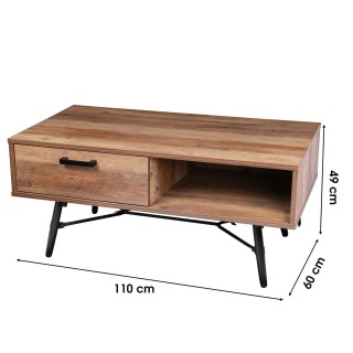 Table basse design bois et métal Hampton - L. 110 x H. 49 cm - Noir