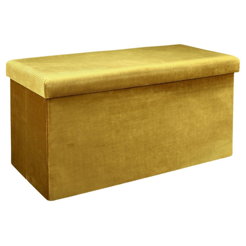 Coffre banc pliable design velours Giulia - Jaune moutarde Coffre banc pliable design velours Giulia - Jaune moutarde