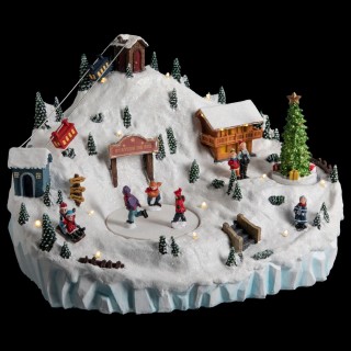 Village de Noël animé et lumineux Station de ski - Blanc