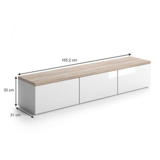 Meuble TV design scandinave avec tiroirs Meli - L. 165 x H. 30 cm - Couleur bois et blanc