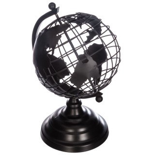 Globe terrestre en métal - Noir - H. 28 cm