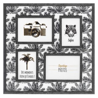 Pêle-mêle 4 photos en relief imprimé Palmier Noir et Blanc- 46 x 46 cm