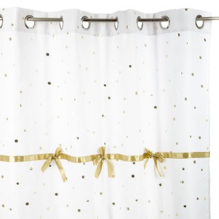 Rideau Demoiselle blanc à pois et nœuds dorés - H. 260 cm