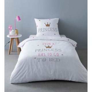Parure de lit enfant design Princess - 100% Coton - 140 x 200 cm - Blanc