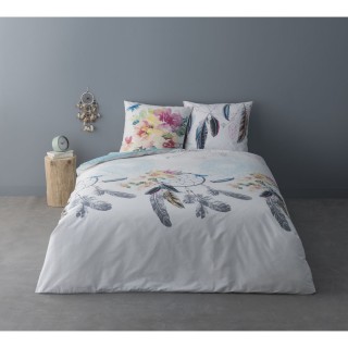 Parure de lit ethnique Xavier - 100% coton percale - 240 x 220 cm - Blanc