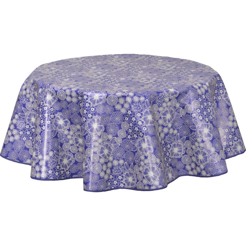 Nappe ronde en toile cirée  design Dalia - Diam. 135 cm - Bleu