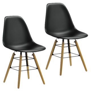 Lot de 2 chaises de table Liv avec pieds en bois de hêtre et châssis en métal - Hauteur d'assise 44 cm - Noir