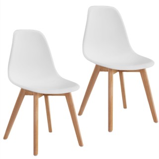 Lot de 2 chaises de table Kaya avec pieds en bois de hêtre - Hauteur d'assise 44 cm - Blanc