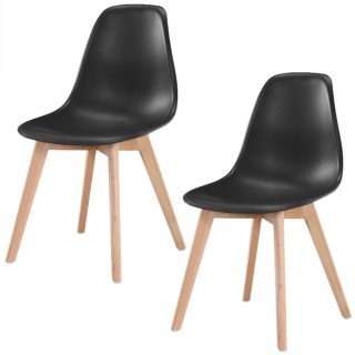 Lot de 2 chaises de table Kaya avec pieds en bois de hêtre - Hauteur d'assise 44 cm - Noir