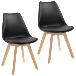 Lot de 2 chaises de table Kirsten avec assise rembourrée - Hauteur d'assise 44 cm - Noir