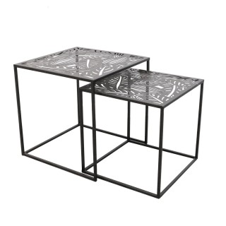 Duo de tables d'appoint en métal Havana - Motifs feuilles - Noir