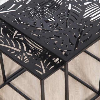 Duo de tables d'appoint en métal Havana - Motifs feuilles - Noir