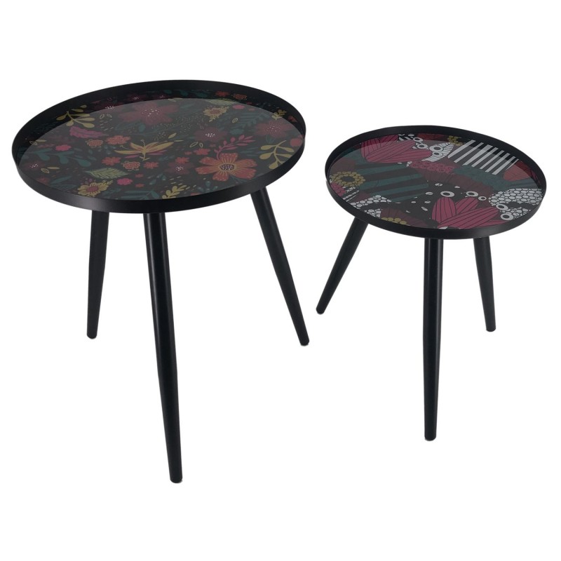 Duo de tables gigognes Olga - Noir et fleuri