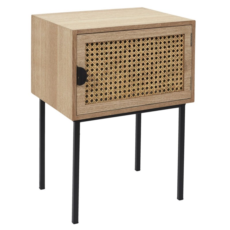 Table de chevet en cannage 1 porte en Bois et métal - Marron