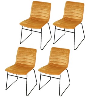 Lot de 4 Chaises de table design velours Brooklyn - Moutarde