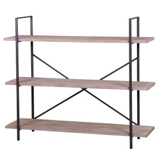 Etagère Country Side 3 niveaux en MDF et métal - Longueur 120 cm x Hauteur 103 cm - Noir et Bois