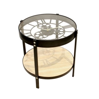 Table d'appoint Horloge - Diamètre 40,50 cm - Bois et noir.