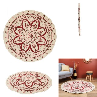 Tapis rond imprimé mandala - Diamètre 120 cm - Terracotta