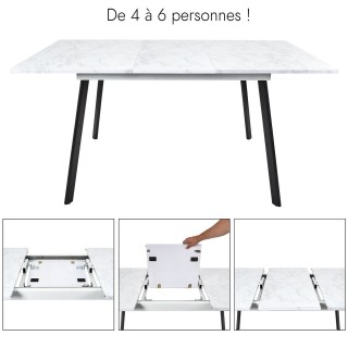 Table extensible imitation marbre pour 4 à 6 personnes - Gris et Noir