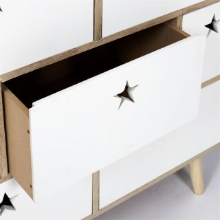 Commode 5 tiroirs Like a Star - en MDF et Bois de Pin - Blanc et Marron