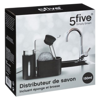 Distributeur de savon avec poignée, avec éponge et brosse - Noir