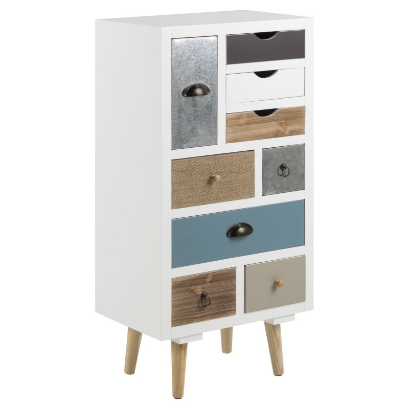 Commode Thammis en MDF 9 tiroirs multicouleur - Blanc Commode Thammis en MDF 9 tiroirs multicouleur - Blanc