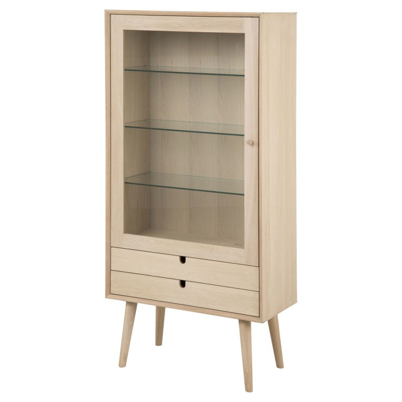 Vitrine 3 étagères Diner en panneau de particules et verre avec 2 tiroirs - Beige Vitrine 3 étagères Diner en panneau de particules et verre avec 2 tiroirs - Beige